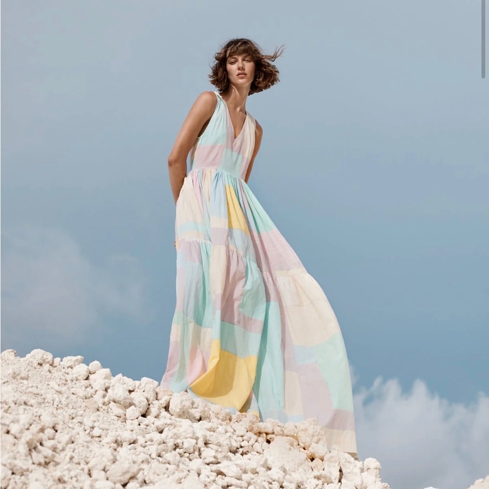 SWF V neck tiered maxi dress